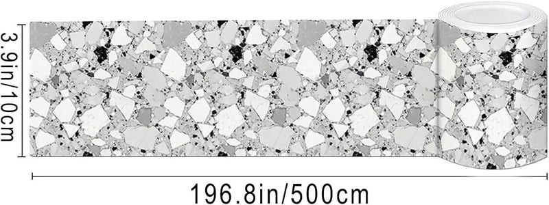 IVN Wallpaper Border Peel and Stick Wall Terrazzo Decorative Wall Trim Self Adhesive Border for Walls Mirror Frame Accent Strip for Bedroom Kitchen LivingRoom Black and White Design 4x196 Inch - Image 3